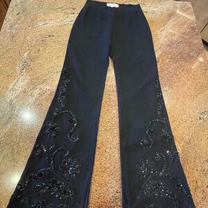 Designs By Naomi Black Beaded, Sequin Wide Leg, High Rise Pants Size Medium